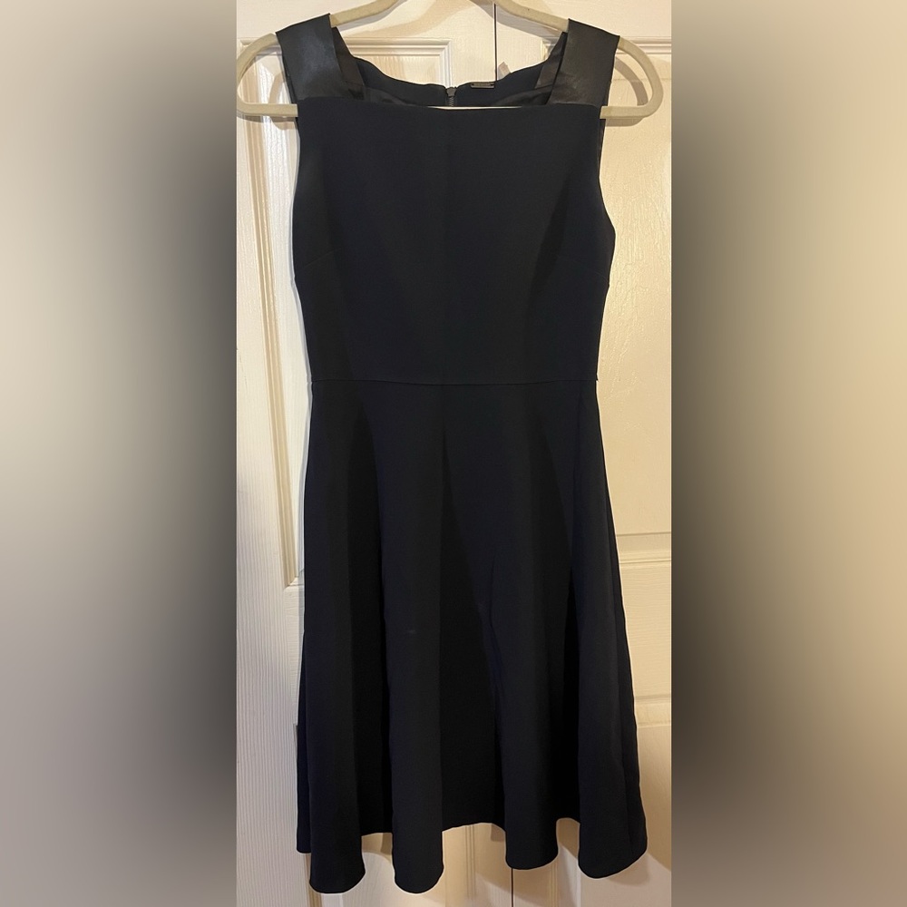Elie Tahari Fit & Flare Dress Square Neckline Black Leather Shoulder Straps (4)